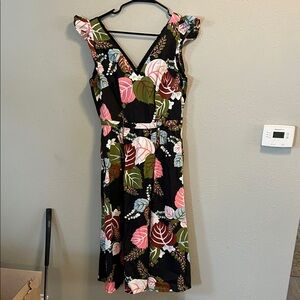 Boden Andrea Frill Sleeve Maxi Dress Black Floral Leaf